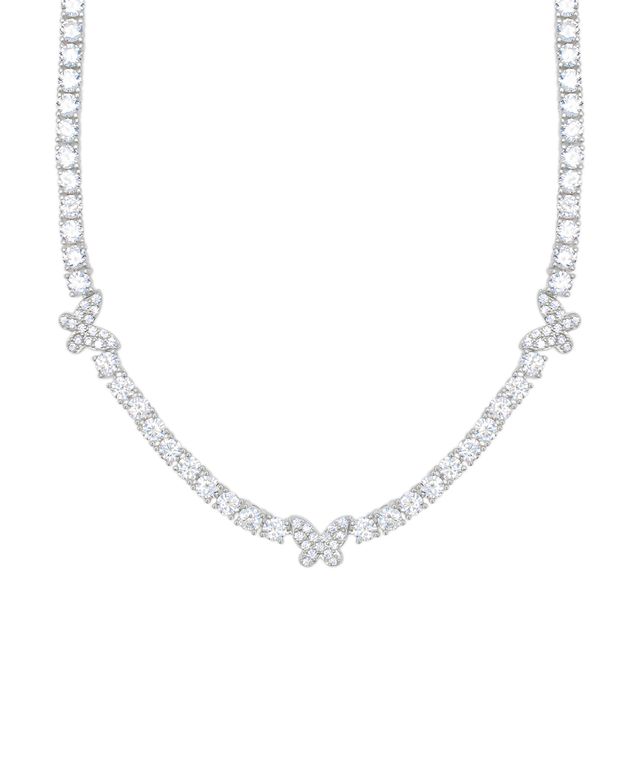 Macy's Cubic Zirconia Butterfly and Round Tennis Necklace 18" in 14K Gold Plated or Fine Silver Plate