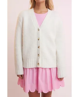 English Factory Women's Fuzzy Button-Up Cardigan