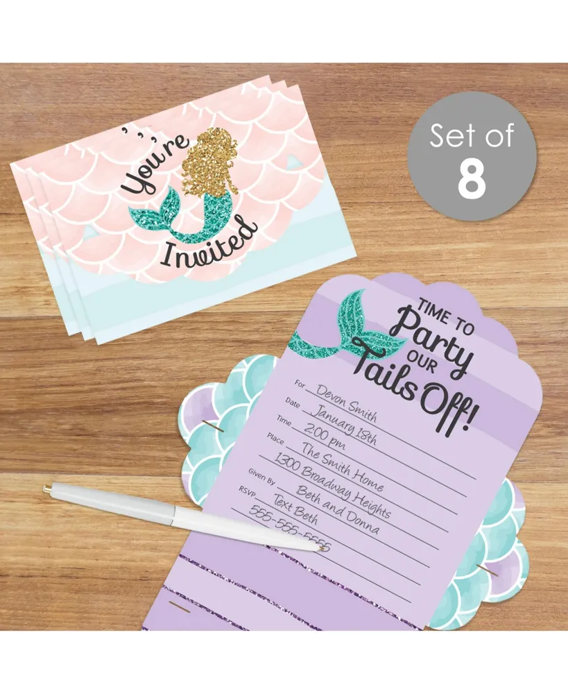 Let's Be Mermaids Fill-In Cards Party Fold & Send Invitations 8 Ct