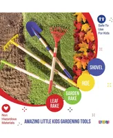 Play22usa Garden Tool Set Toy 4-Piece - Shovel, Rake, Hoe, Leaf Rake