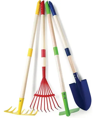 Garden Tool Set Toy 4-Piece - Shovel, Rake, Hoe, Leaf Rake