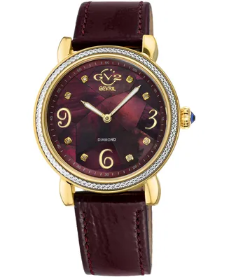 GV2 by Gevril Women's Ravenna Swiss Quartz Maroon Leather Watch 37mm