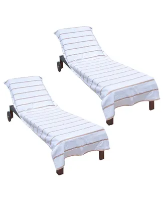 Arkwright Home Chaise Lounge Cover (Pack of 2, 30x85 in.), Cotton Terry Towel with Pocket to Fit Outdoor Pool or Chair, White Colored Stri
