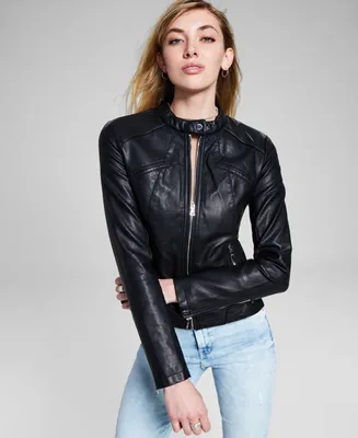 Guess Women's Faux-Leather Moto Jacket
