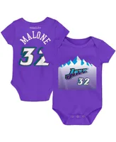 Infant Boys and Girls Mitchell & Ness Karl Malone Purple Utah Jazz Hardwood Classics Name Number Bodysuit