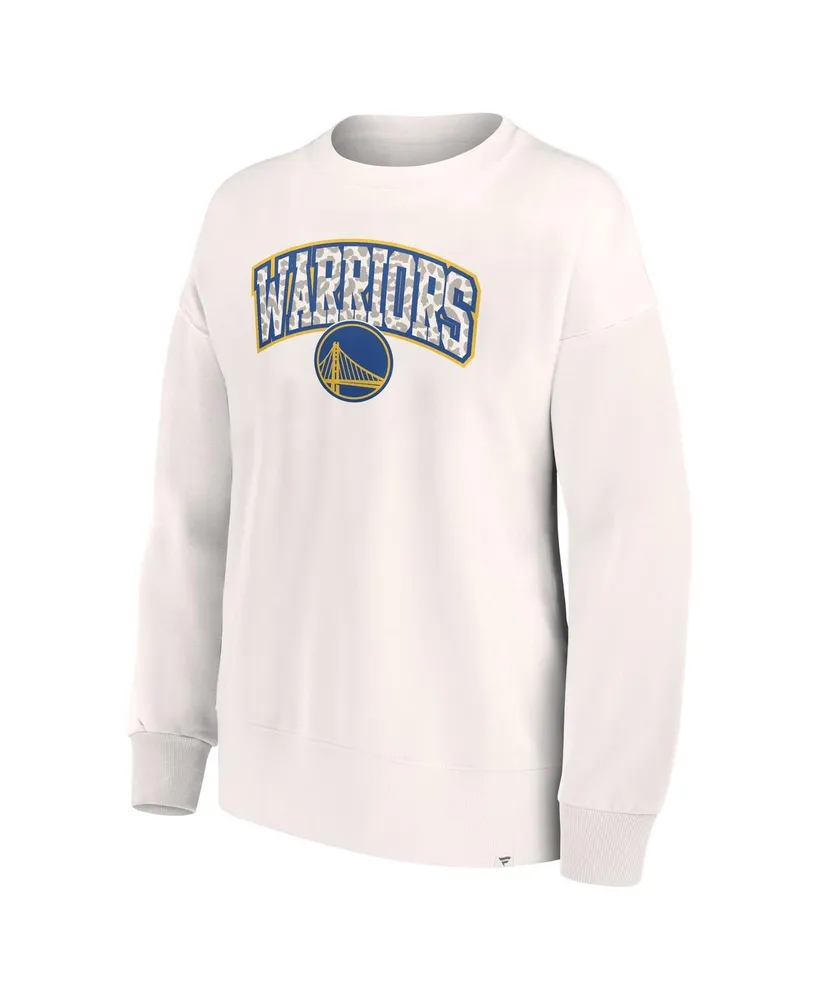 Women's Fanatics White Golden State Warriors Tonal Leopard Pullover Sweatshirt