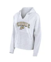 Women's Fanatics White Purdue Boilermakers Striped Notch Neck Pullover Hoodie