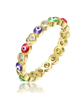 Rachel Glauber Ra Young Adults/Teens 14k Yellow Gold Plated with Cubic Zirconia Colorful Enamel Evil Heart Stacking Ring