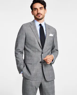 B by Brooks Brothers Men's Classic-Fit Plaid Wool-Blend Stretch Suit Jacket