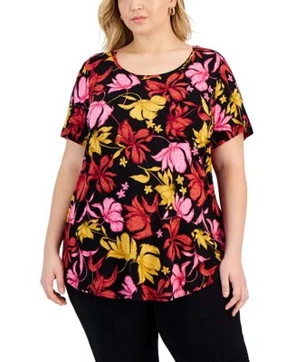 Jm Collection Plus Kristee Garden Printed Top, Created for Macy's