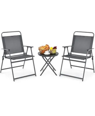 3PCS Outdoor Bistro Set Folding Table and Chairs