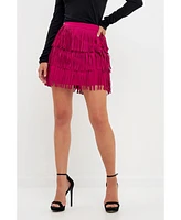 endless rose Women's Suede Fringe Skirt