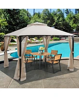12' x 10' Outdoor Patio Gazebo Canopy Shelter Double Top Sidewalls Netting