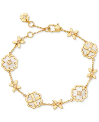 Kate Spade New York Gold-Tone Cubic Zirconia & Mother-of-Pearl Flower Flex Bracelet
