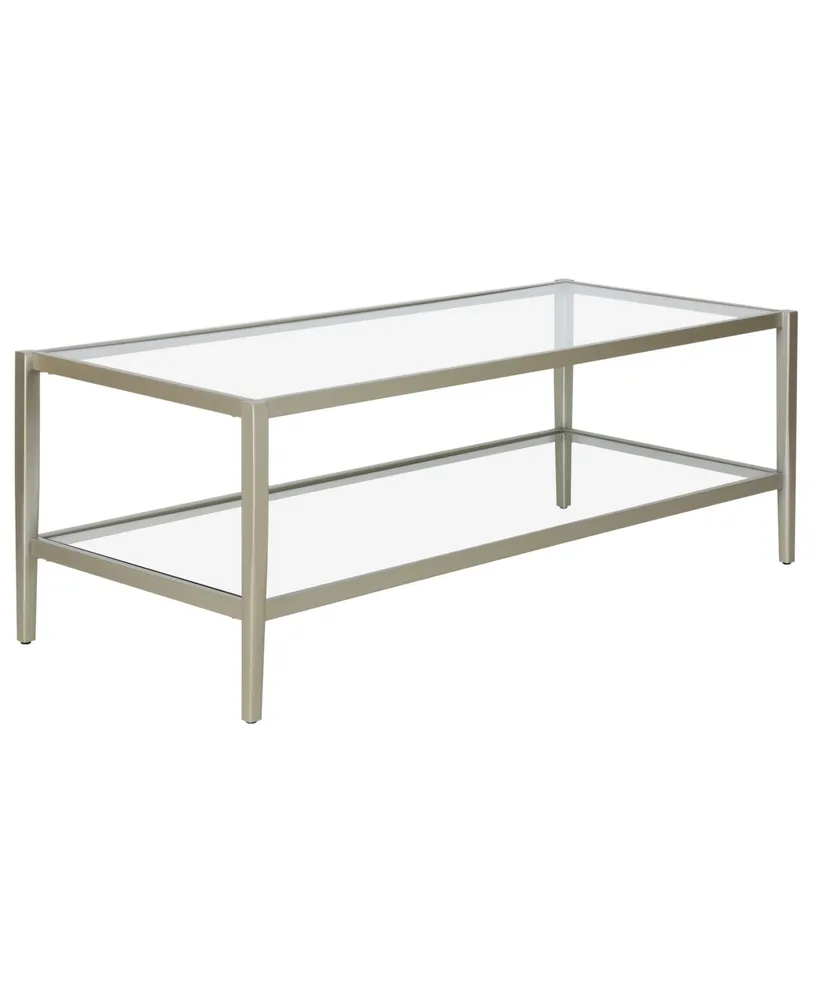 Hudson & Canal Hera 45" Wide Metal Rectangular Coffee Table with Glass Shelf