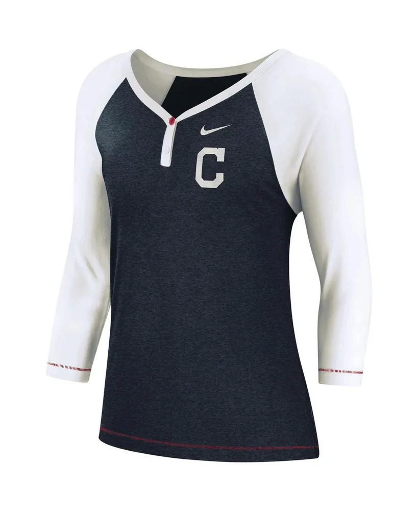 Women's New Era Navy Cleveland Indians Plus Size Stripes Baby Jersey V-Neck  T-Shirt