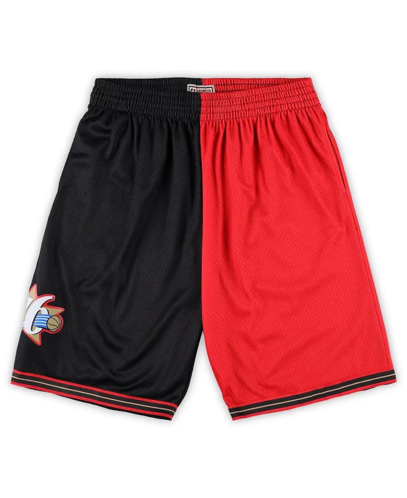 Men's Mitchell & Ness Black, Red Philadelphia 76ers Big and Tall Hardwood Classics Split Swingman Shorts