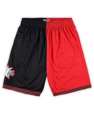 Men's Mitchell & Ness Black, Red Philadelphia 76ers Big and Tall Hardwood Classics Split Swingman Shorts