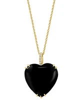 Effy Onyx & Diamond (1/20 ct. t.w.) Heart 18" Pendant Necklace in 14k Gold