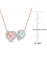 Morganite (1-1/10 ct. t.w.), Aquamarine (5/8 ct. t.w.) & Diamond (1/5 ct. t.w.) Two-Stone Halo 17" Pendant Necklace in 14k Rose Gold