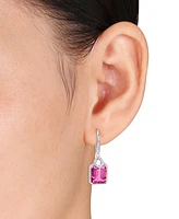 Pink Topaz (11-1/6 ct. t.w.) & Diamond (1/2 ct. t.w.) Leverback Drop Earrings in Sterling Silver