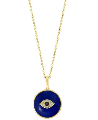 Effy Lapis Lazuli & Diamond (1/20 ct. t.w.) Evil Eye 18" Pendant Necklace in 14k Gold