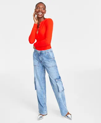 On 34th Women's Light Wash High Rise Utility Cargo Jeans, Created for Macy's