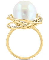 Effy Freshwater Pearl (13mm) & Diamond (1/3 ct. t.w.) Love Knot Ring in 14k Gold