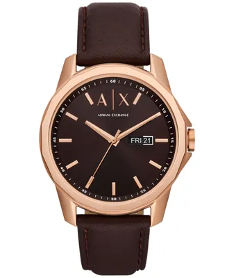 A|X Armani Exchange Men's Three-Hand Day-Date Quartz Brown Leather Watch 44mm