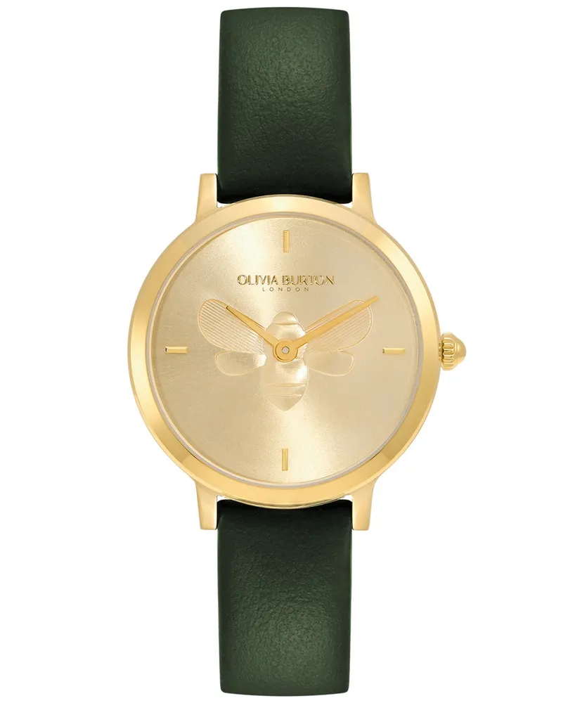 Olivia Burton Women's Ultra Slim Bee Green Leather Watch 28mm