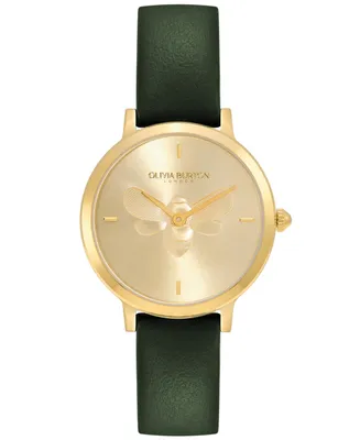 Olivia Burton Women's Ultra Slim Bee Green Leather Watch 28mm