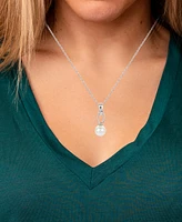 Cultured Freshwater Pearl (7-1/2mm) & Lab-Created White Sapphire Accent 18" Pendant Necklace in Sterling Silver