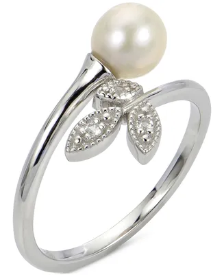 Cultured Freshwater Pearl (6mm) & Lab-Created White Sapphire (1/20 ct. t.w.) Bypass Ring in Sterling Silver