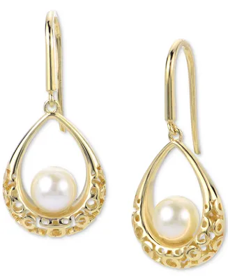 Cultured Freshwater Pearl (6mm) Textured Teardrop Drop Earrings in 14k Gold-Plated Sterling Silver