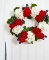 Nearly Natural 21" Geranium & Blue Berry Artificial Wreath