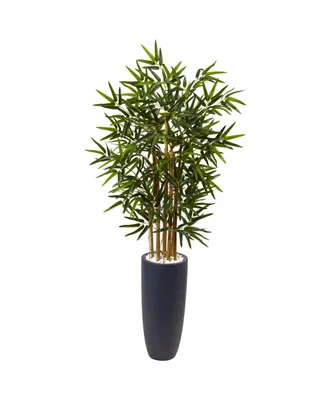 Nearly Natural 4' Bamboo Artificial Tree in Gray Cylinder Planter