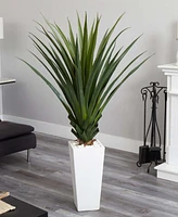 Nearly Natural 5' Spiky Agave Artificial Plant in White Tower Planter