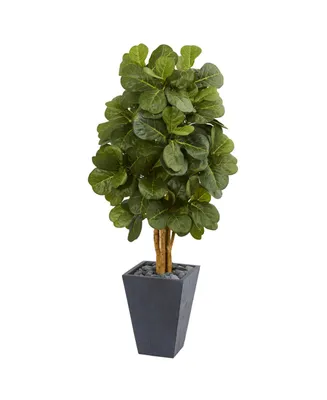 Nearly Natural 5.5' Fiddle Leaf Artificial Tree in Slate Planter