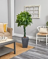 Nearly Natural 5' Money Artificial Tree in Slate Planter - Real Touch