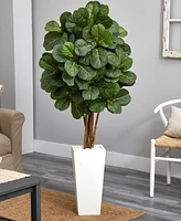 Nearly Natural 5' Fiddle Leaf Artificial Tree in White Tower Planter