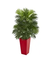 Nearly Natural Areca Palm Artificial Plant in Red Planter