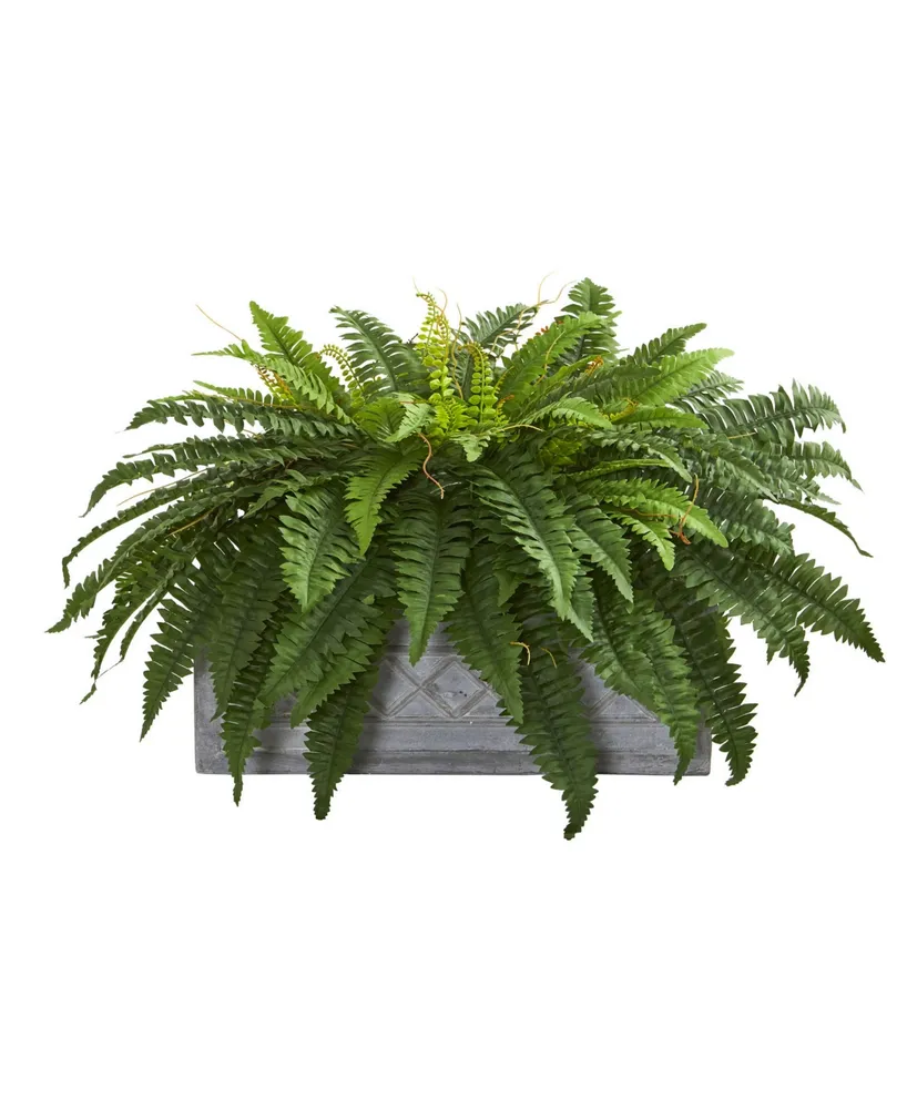 Nearly Natural Boston Fern Artificial Plant in Stone Planter