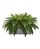 Nearly Natural Boston Fern Artificial Plant in Stone Planter