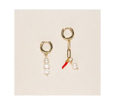 Joey Baby 18K Gold Plated Paper Clip Chain Freshwater Pearls with a Red Enamel Chili - Avery Earrings For Women