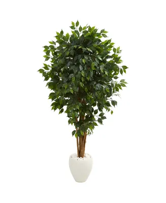 Nearly Natural 6' Ficus Artificial Tree in White Planter