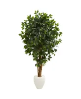 Nearly Natural 6' Ficus Artificial Tree in White Planter