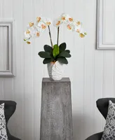 Nearly Natural Double Phalaenopsis Orchid Artificial Arrangement in White Ceramic Vase