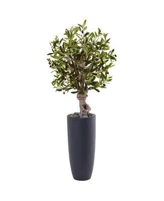 Nearly Natural 3.5' Olive Artificial Tree in Gray Cylinder Planter