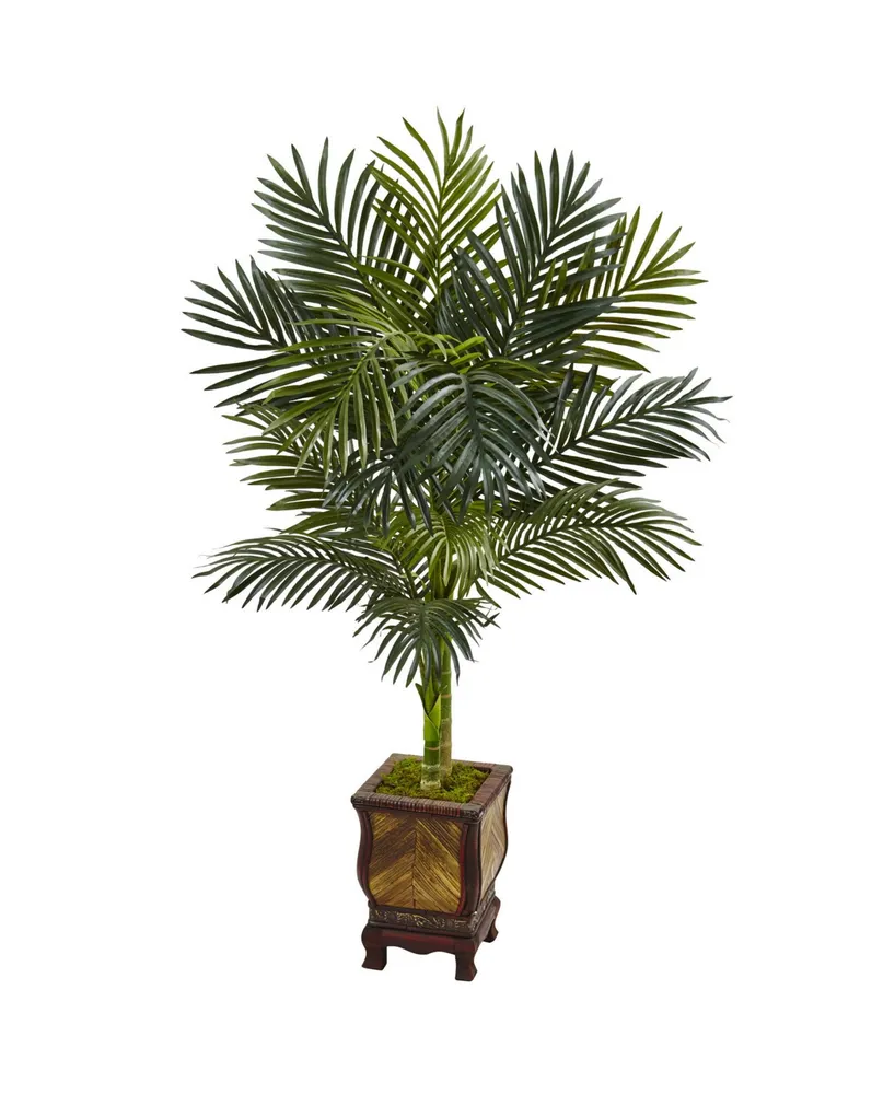 Nearly Natural 4.5' Golden Cane Palm Artificial Tree in Decorative Wood Planter