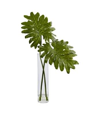 Nearly Natural Selloum Artificial Plant in Glass Cylinder Vase